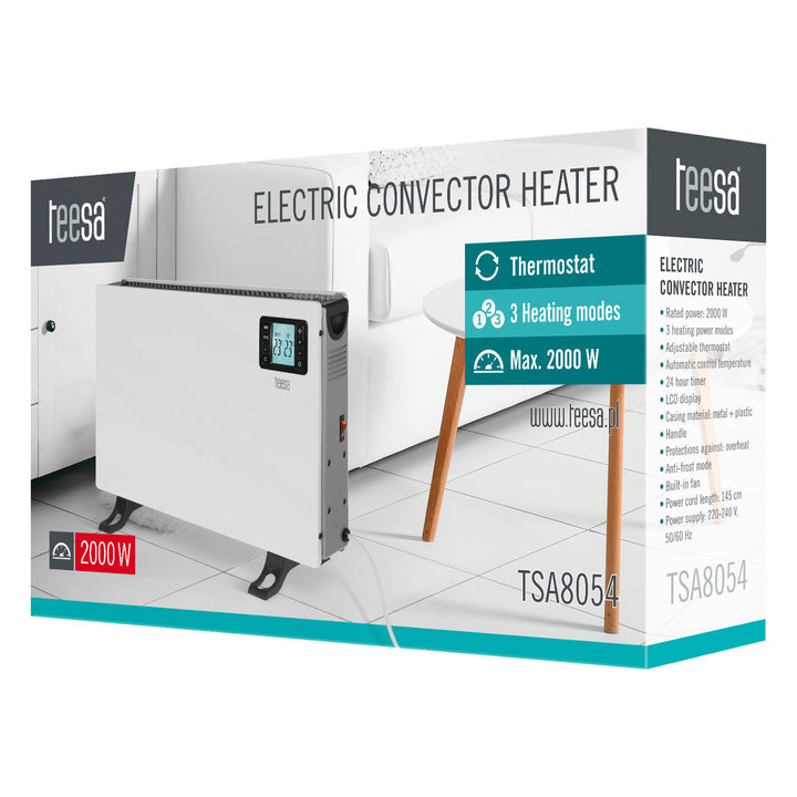 Riscaldatore a convettore Teesa, funzione timer, controllo della temperatura, modalità antigelo, azionato da telecomando, TSA8054
