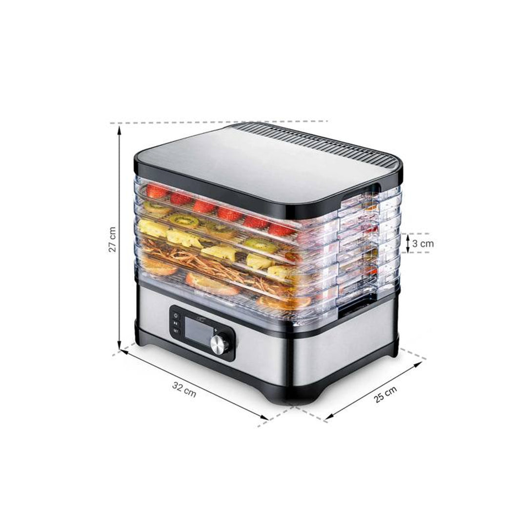 Essiccatore per funghi, verdure, frutta, carne LTC, potenza regolabile, base antiscivolo, 5 vassoi, lavabile in lavastoviglie, in metallo, con display, LXSR002