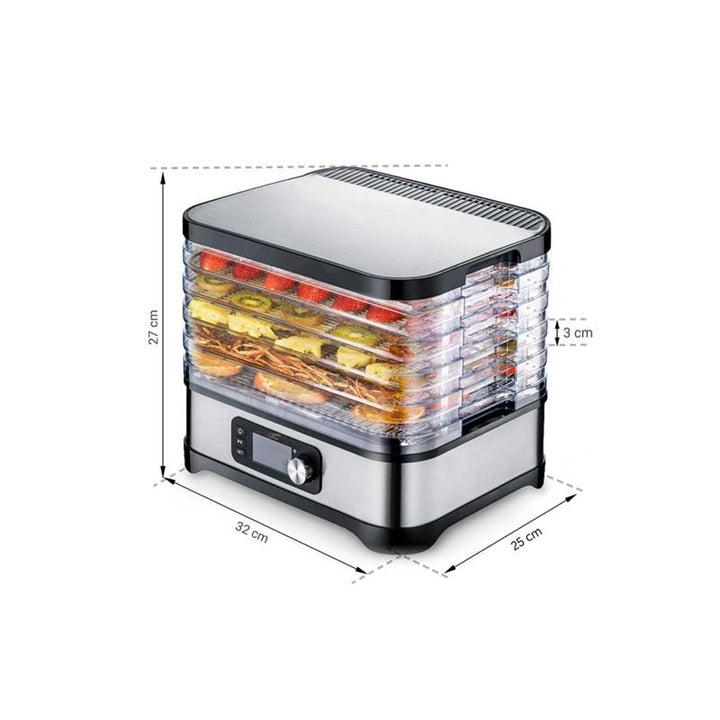 Essiccatore per funghi, verdure, frutta, carne LTC, potenza regolabile, base antiscivolo, 5 vassoi, lavabile in lavastoviglie, in metallo, con display, LXSR002
