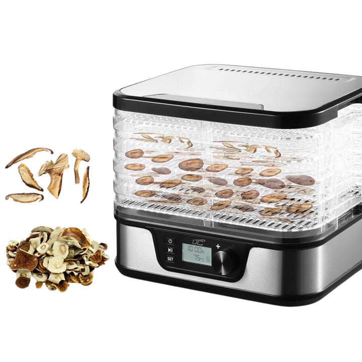 Essiccatore per funghi, verdure, frutta, carne LTC, potenza regolabile, base antiscivolo, 5 vassoi, lavabile in lavastoviglie, in metallo, con display, LXSR002