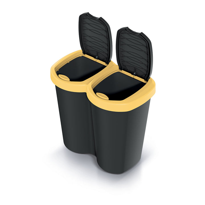 Cestino per rifiuti Compacta B Duo, giallo/nero, capacità 40L, un vano, due coperchi, versione a parete, NDBS40-1215C_S411