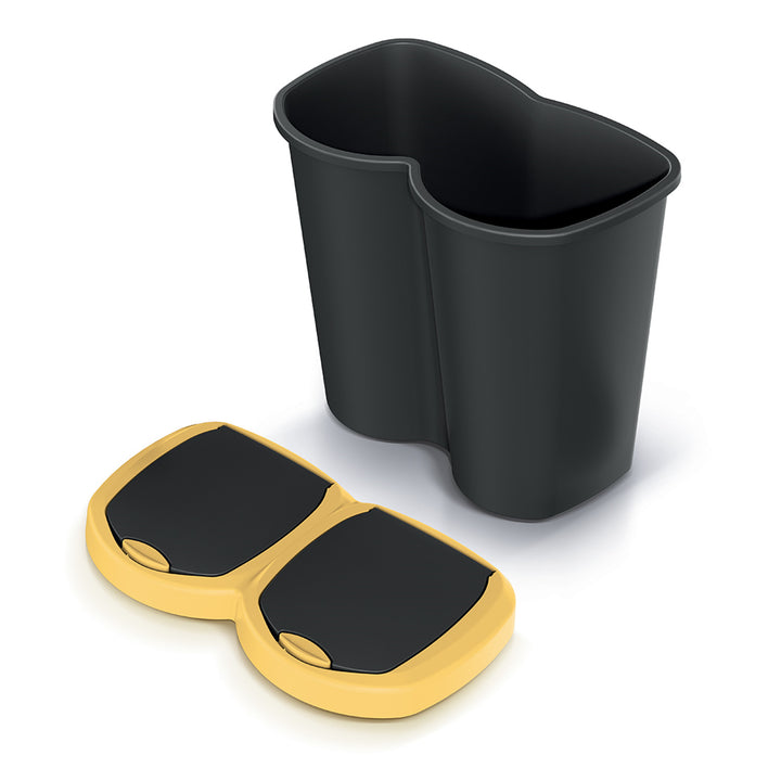 Cestino per rifiuti Compacta B Duo, giallo/nero, capacità 40L, un vano, due coperchi, versione a parete, NDBS40-1215C_S411