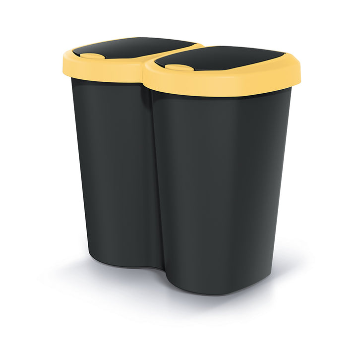 Cestino per rifiuti Compacta B Duo, giallo/nero, capacità 40L, un vano, due coperchi, versione a parete, NDBS40-1215C_S411