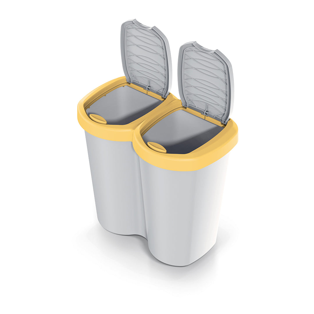 Cestino per rifiuti Compacta B Duo, giallo/ashmere, capacità 40L, un vano, due coperchi, versione a parete, NDBS40-1215C_427C