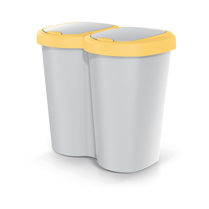 Cestino per rifiuti Compacta B Duo, giallo/ashmere, capacità 40L, un vano, due coperchi, versione a parete, NDBS40-1215C_427C