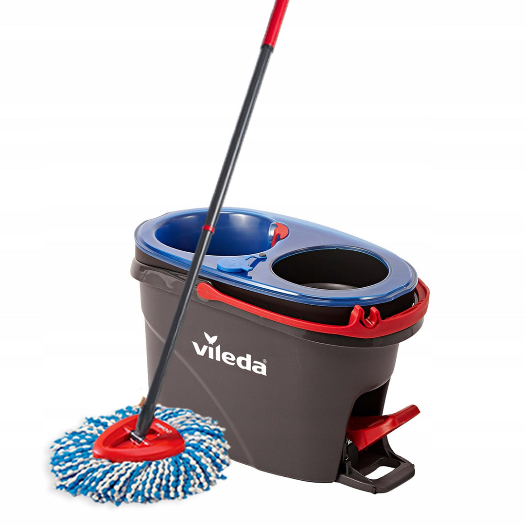 Mocio rotante Vileda, due camere, sistema di centrifugazione, barra pieghevole, facile pulizia degli angoli, turbo H2prO + 2 cartucce extra