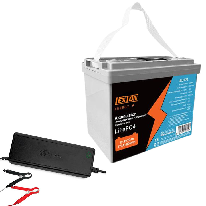 Batteria Lexton al litio ferro fosfato LiFePo4, con BMS, 12,8V, 70Ah, LXLFP70 + raddrizzatore per batterie LiFePO4 LTC Energy