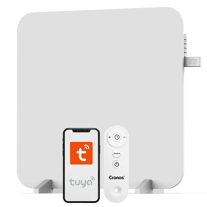 Riscaldatore a infrarossi Cronos, 450W, con termostato e telecomando, regolabile da 10°C a 50°C, a bassa perdita di energia, Titanio CR-500