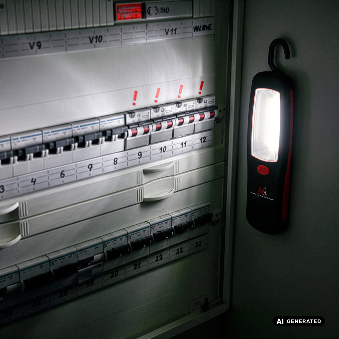 Lampada da officina COB LED Maclean, magnete, gancio, 3xAA, MCE03 + 3 batterie Varta Industrial LR6/AA R-06