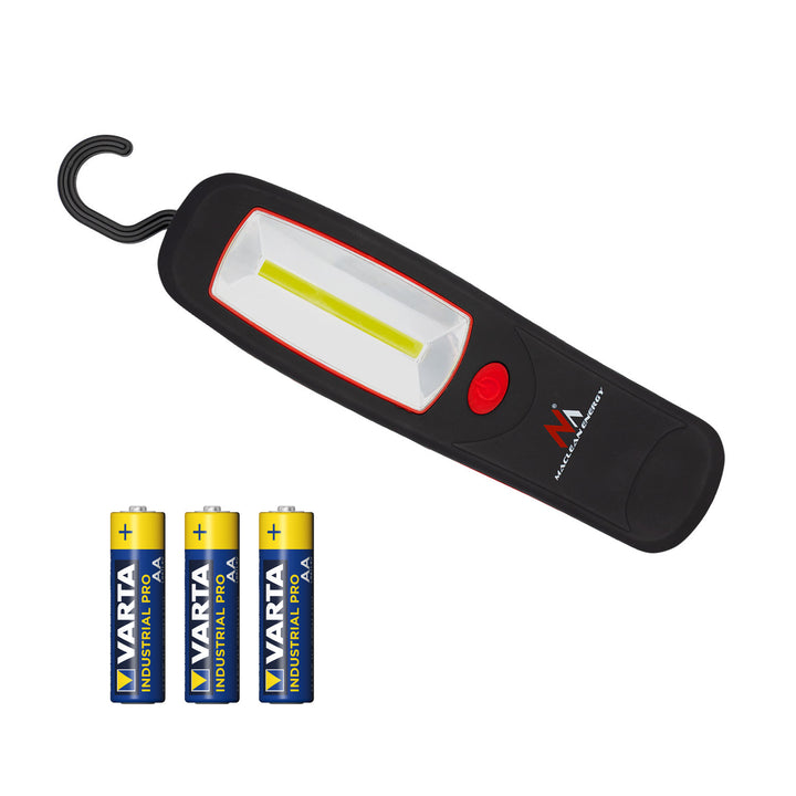 Lampada da officina COB LED Maclean, magnete, gancio, 3xAA, MCE03 + 3 batterie Varta Industrial LR6/AA R-06