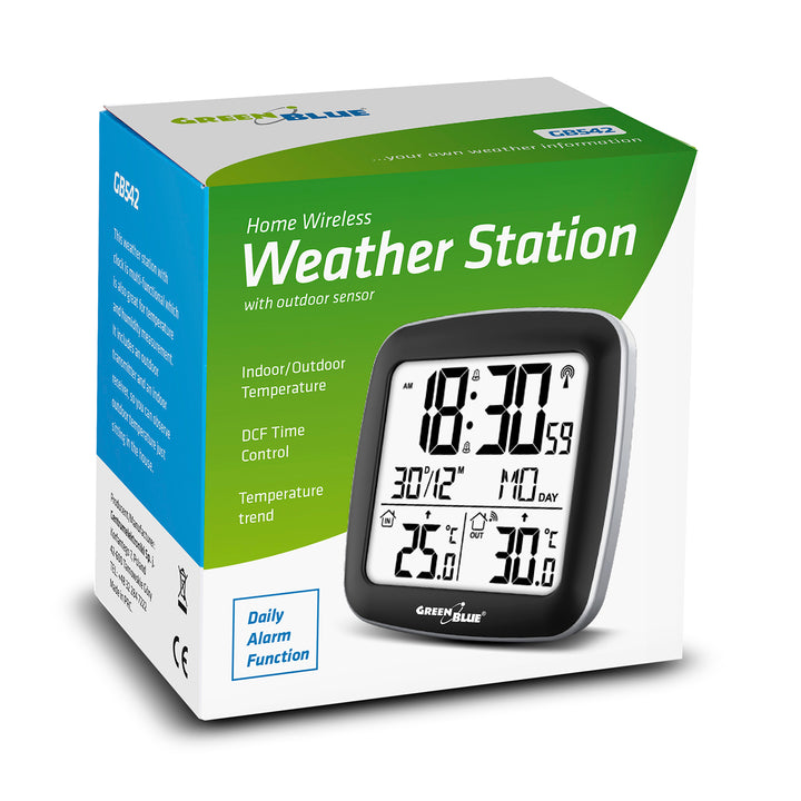 Stazione meteo wireless GreenBlue, con DCF, calendario, allarme, GB542 + 4x batterie alcaline AAA Varta Industrial