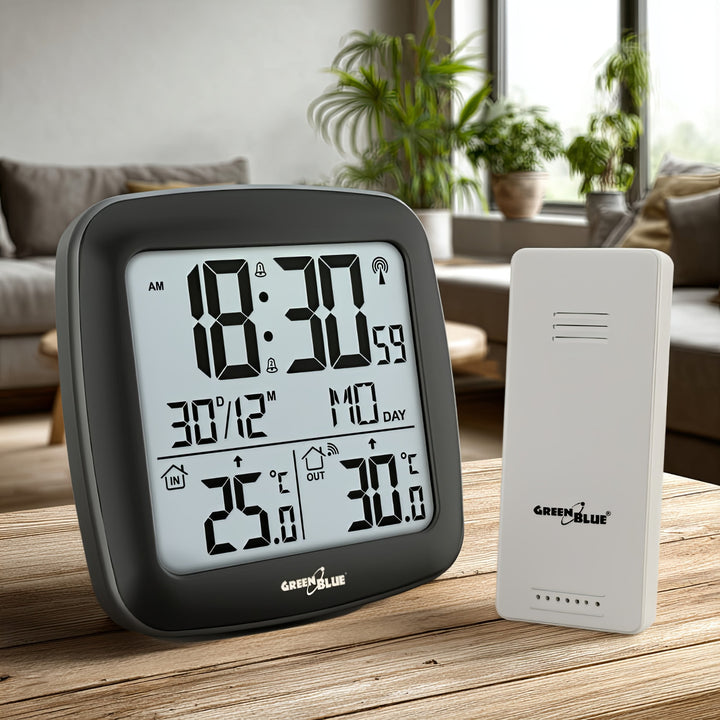 Stazione meteo wireless GreenBlue, con DCF, calendario, allarme, GB542 + 4x batterie alcaline AAA Varta Industrial