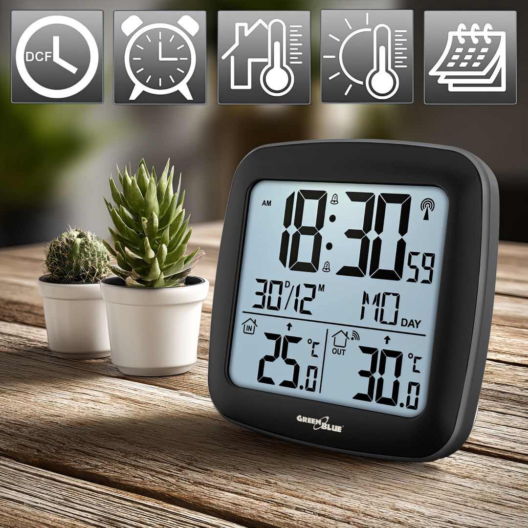 Stazione meteo wireless GreenBlue, con DCF, calendario, allarme, GB542 + 4x batterie alcaline AAA Varta Industrial