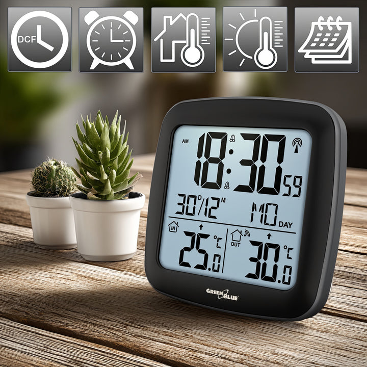 Stazione meteo wireless GreenBlue, con DCF, calendario, allarme, GB542 + 4x batterie alcaline AAA Varta Industrial