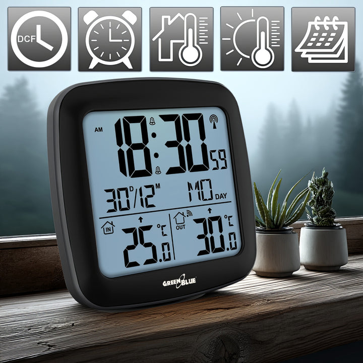 Stazione meteo wireless GreenBlue, con DCF, calendario, allarme, GB542 + 4x batterie alcaline AAA Varta Industrial