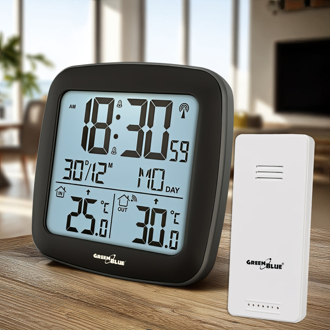 Stazione meteo wireless GreenBlue, con DCF, calendario, allarme, GB542 + 4x batterie alcaline AAA Varta Industrial