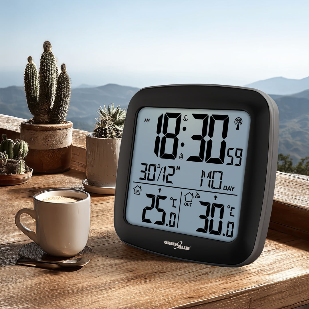 Stazione meteo wireless GreenBlue, con DCF, calendario, allarme, GB542 + 4x batterie alcaline AAA Varta Industrial