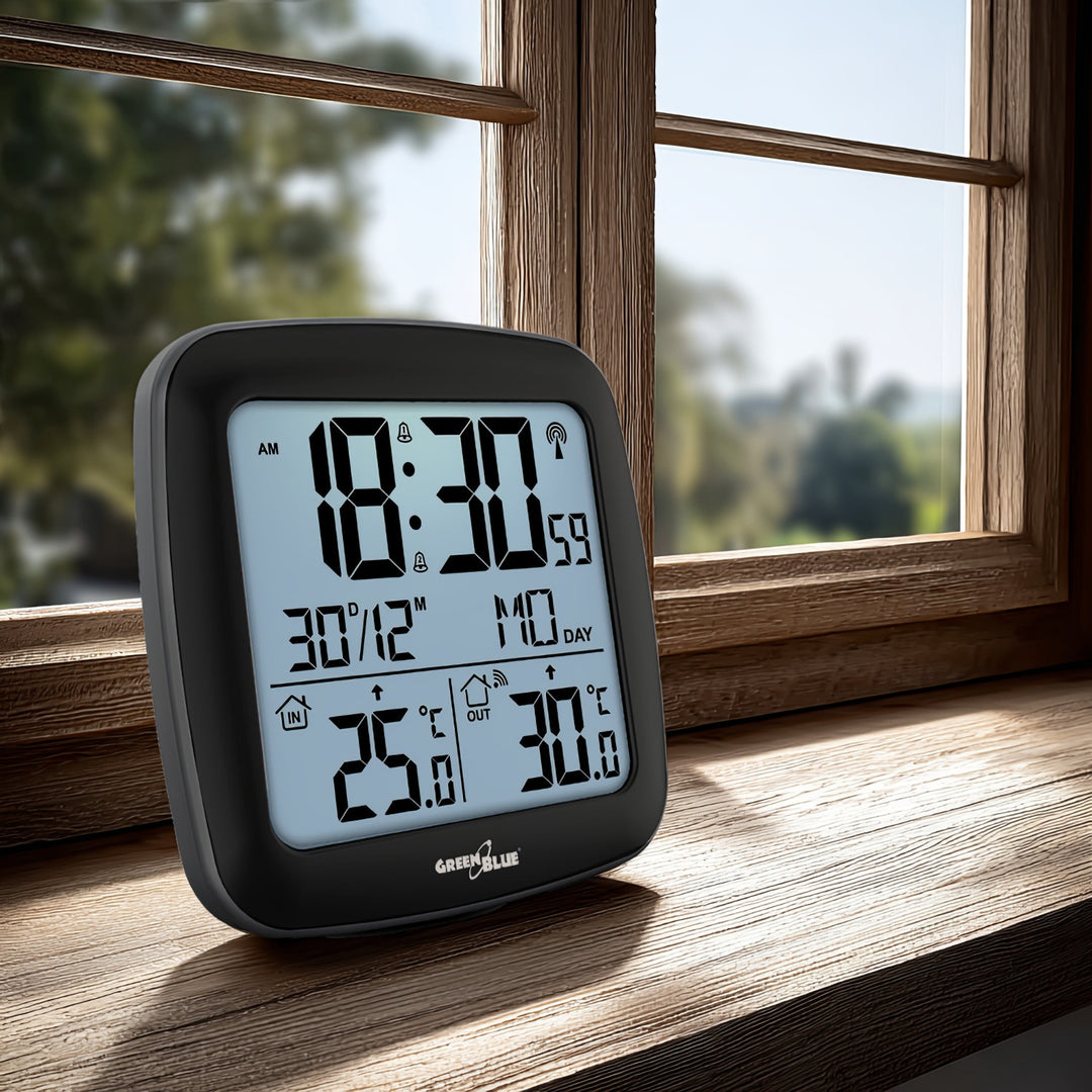 Stazione meteo wireless GreenBlue, con DCF, calendario, allarme, GB542 + 4x batterie alcaline AAA Varta Industrial