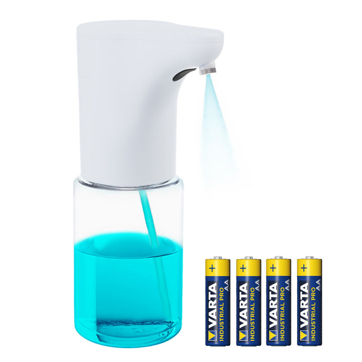 Distributore automatico Promedix, contenitore per saponi liquidi, liquidi disinfettanti, 300 ml, bianco, PR-540 W + 4 batterie Varta Industrial AA