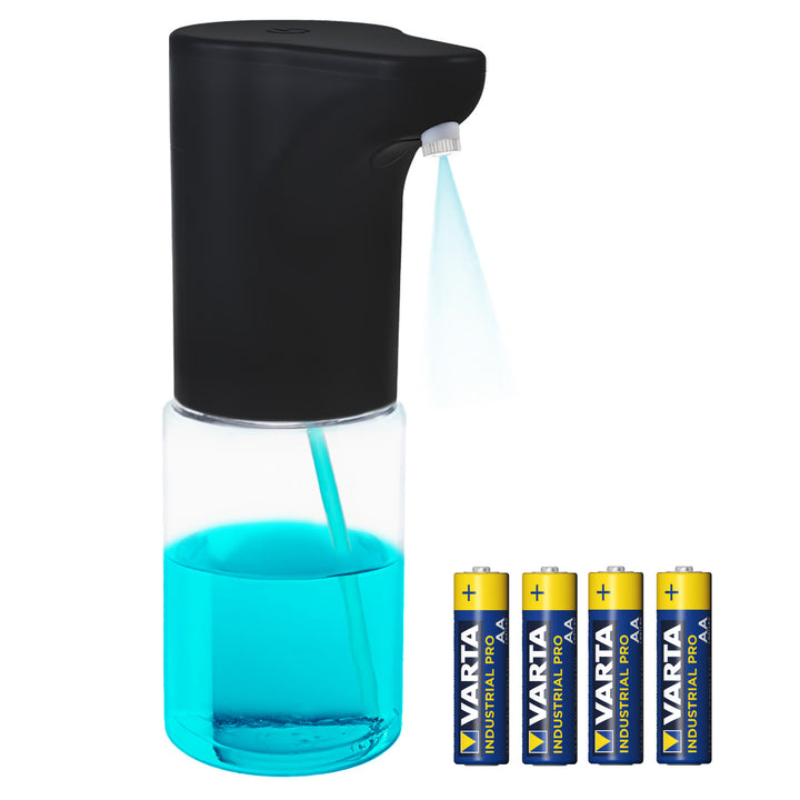 Distributore automatico Promedix, contenitore per saponi liquidi, liquidi disinfettanti, 300 ml, nero, PR-540 B + 4 batterie AA Varta Industrial