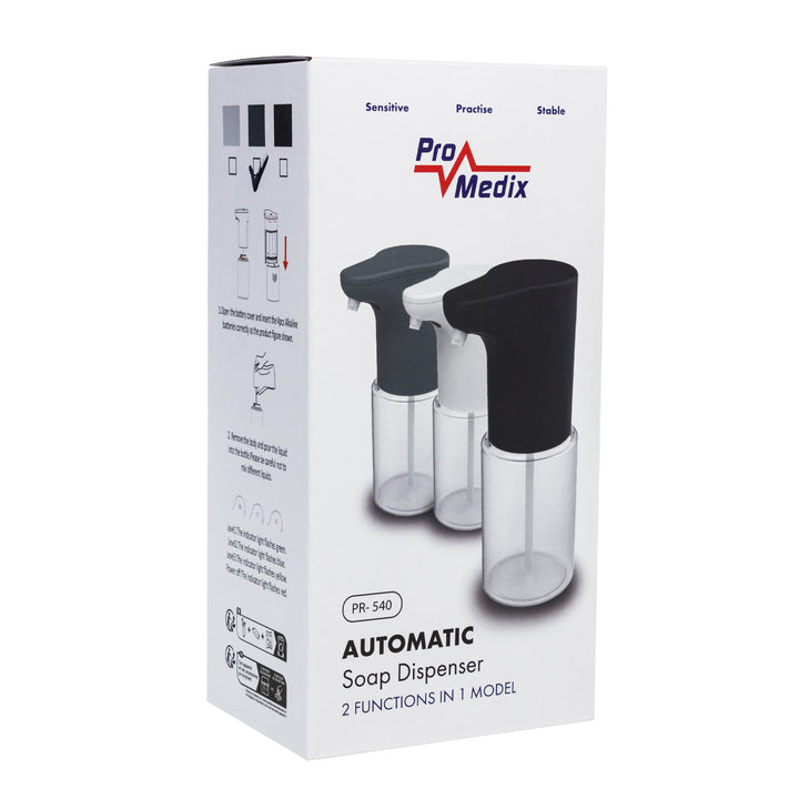 Dispenser automatico Promedix, contenitore per saponi liquidi, liquidi disinfettanti, 300 ml, grigio, PR-540 GR + 4 batterie Varta Industrial AA