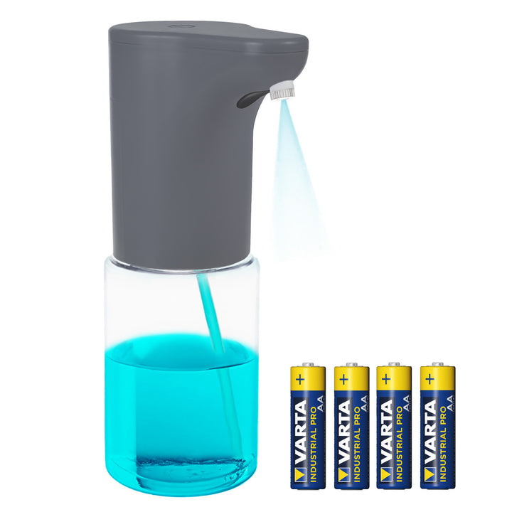 Dispenser automatico Promedix, contenitore per saponi liquidi, liquidi disinfettanti, 300 ml, grigio, PR-540 GR + 4 batterie Varta Industrial AA