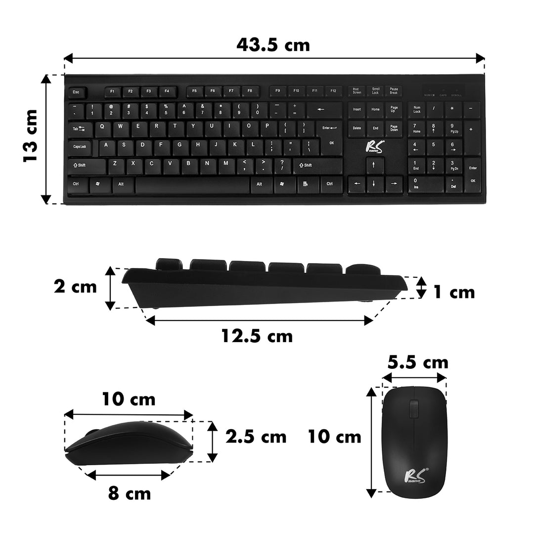 Tastiera + mouse senza fili COMBO NanoRS, RS580 + 2 batterie alcaline AAA Varta Industrial
