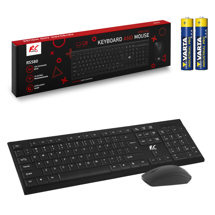 Tastiera + mouse senza fili COMBO NanoRS, RS580 + 2 batterie alcaline AAA Varta Industrial