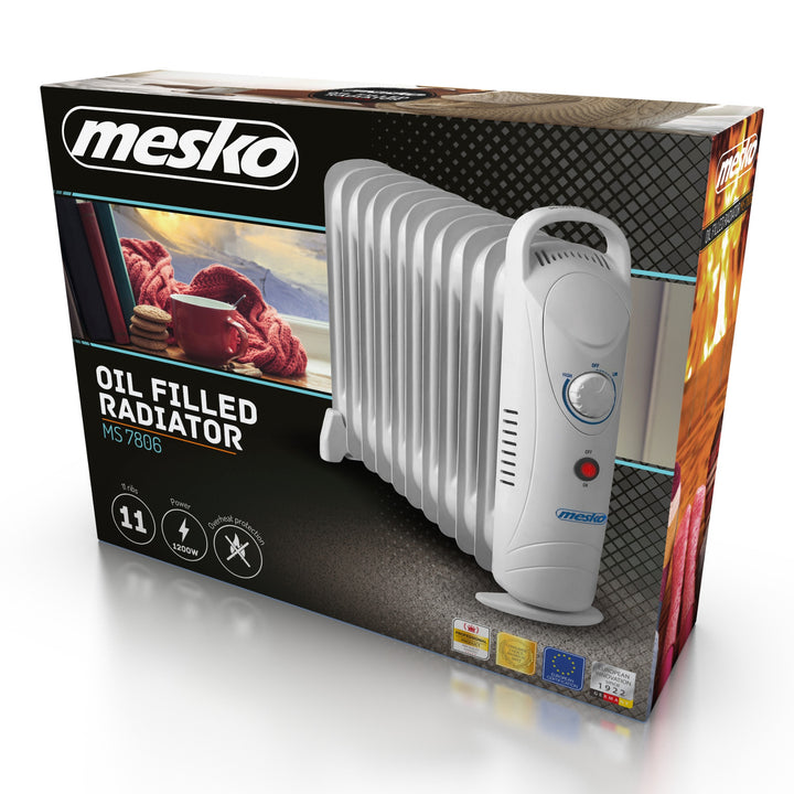 Riscaldatore ad olio Mesko, 11 costole, 1200W, controllo della temperatura, grigio, MS 7806