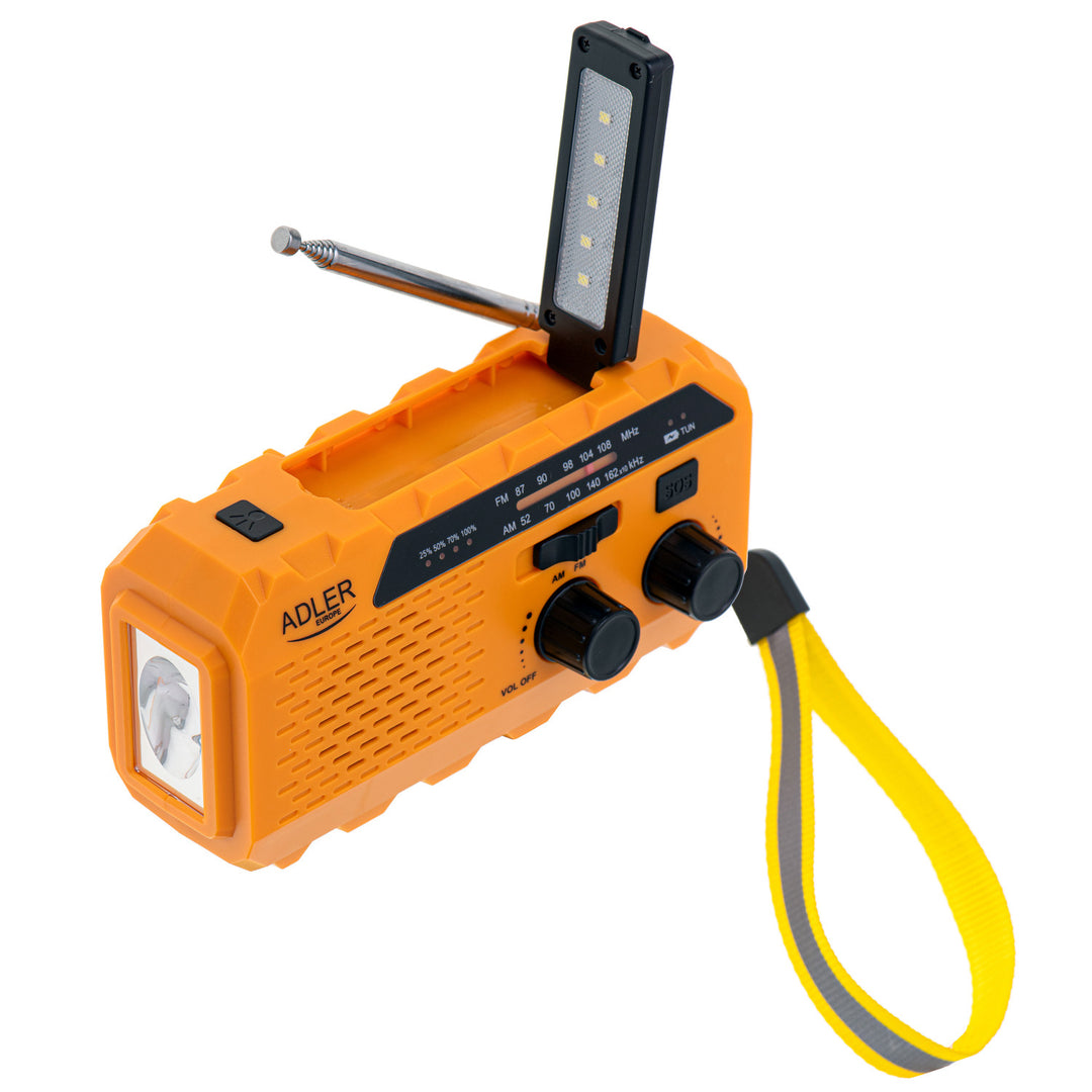 Radio solare Adler, batteria ricaricabile da 1200 mAh, torcia, manovella, AD 1197