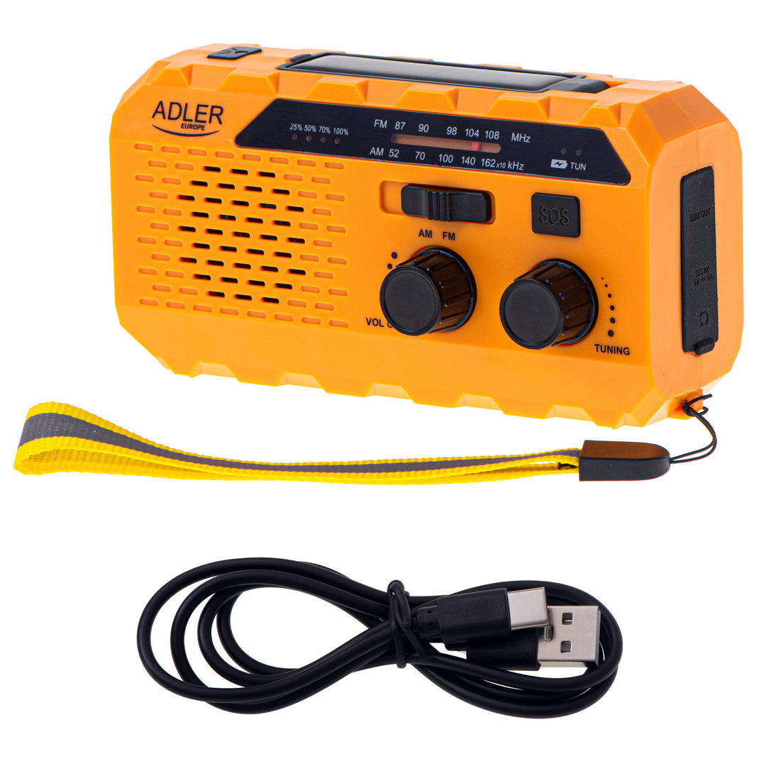 Radio solare Adler, batteria ricaricabile da 1200 mAh, torcia, manovella, AD 1197