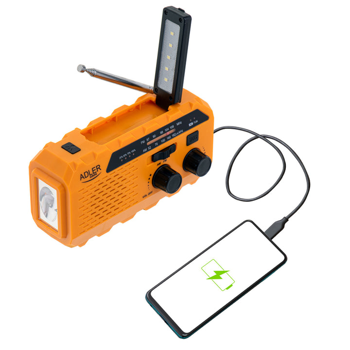 Radio solare Adler, batteria ricaricabile da 1200 mAh, torcia, manovella, AD 1197