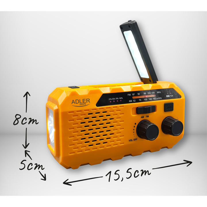 Radio solare Adler, batteria ricaricabile da 1200 mAh, torcia, manovella, AD 1197