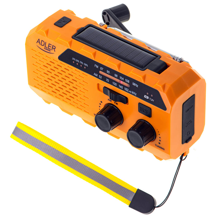 Radio solare Adler, batteria ricaricabile da 1200 mAh, torcia, manovella, AD 1197