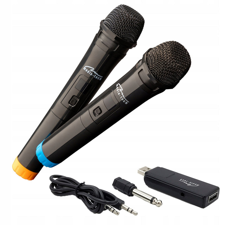 Due microfoni wireless con ricevitore USB per altoparlante con funzione karaoke, Mediatech MT395