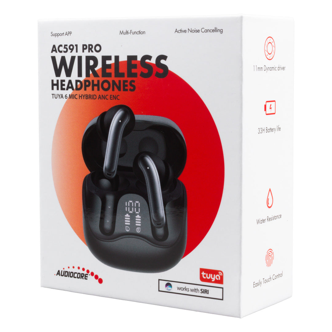 Cuffie wireless Audiocore, ANC ibrido, ENC, 6 microfoni, custodia di ricarica, Tuya, AC591 PRO