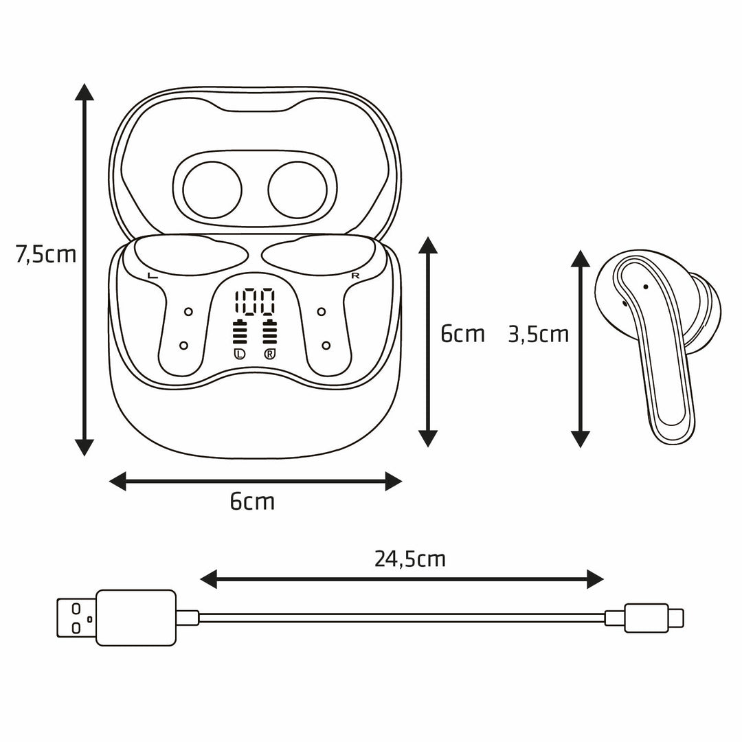 Cuffie wireless Audiocore, ANC ibrido, ENC, 6 microfoni, custodia di ricarica, Tuya, AC591 PRO