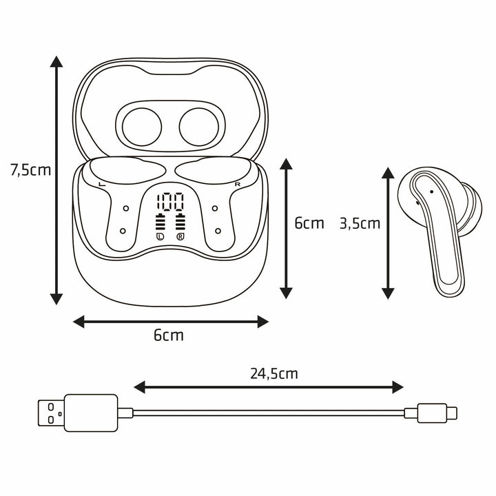 Cuffie wireless Audiocore, ANC ibrido, ENC, 6 microfoni, custodia di ricarica, Tuya, AC591 PRO