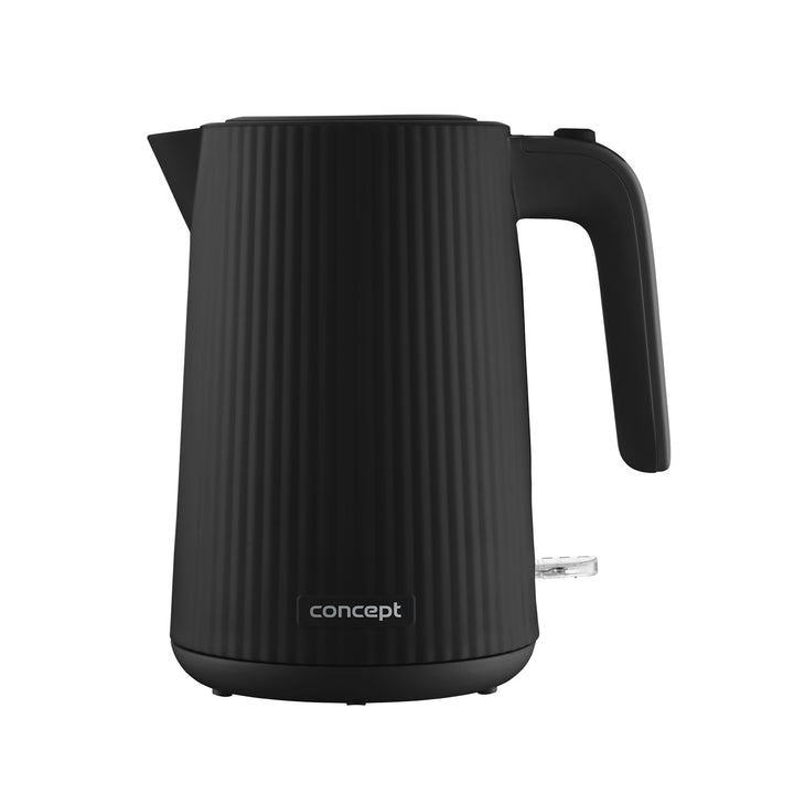Bollitore elettrico in plastica Concept, 1,7L, design scanalato, triplo sistema di sicurezza, filtro per sedimenti, indicatore del livello dell'acqua, nero, RK2391