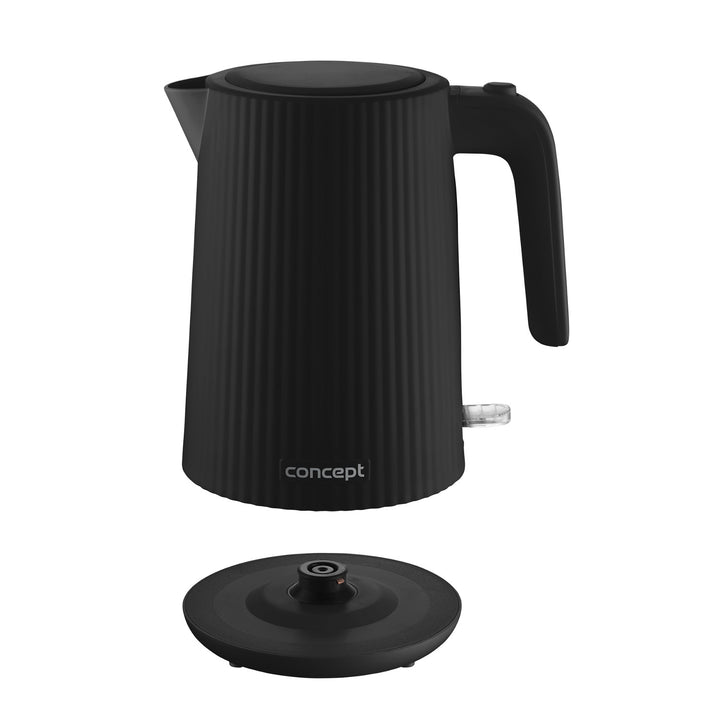 Bollitore elettrico in plastica Concept, 1,7L, design scanalato, triplo sistema di sicurezza, filtro per sedimenti, indicatore del livello dell'acqua, nero, RK2391