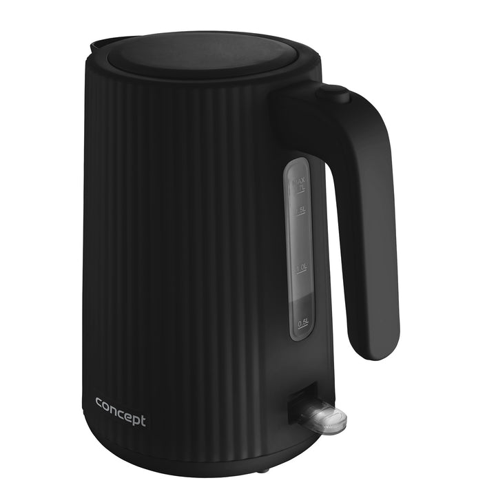 Bollitore elettrico in plastica Concept, 1,7L, design scanalato, triplo sistema di sicurezza, filtro per sedimenti, indicatore del livello dell'acqua, nero, RK2391