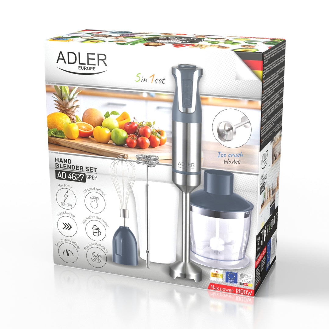 Frullatore manuale Adler, multifunzione, potenza 1800W, grigio, funzione turbo, AD 4627 g