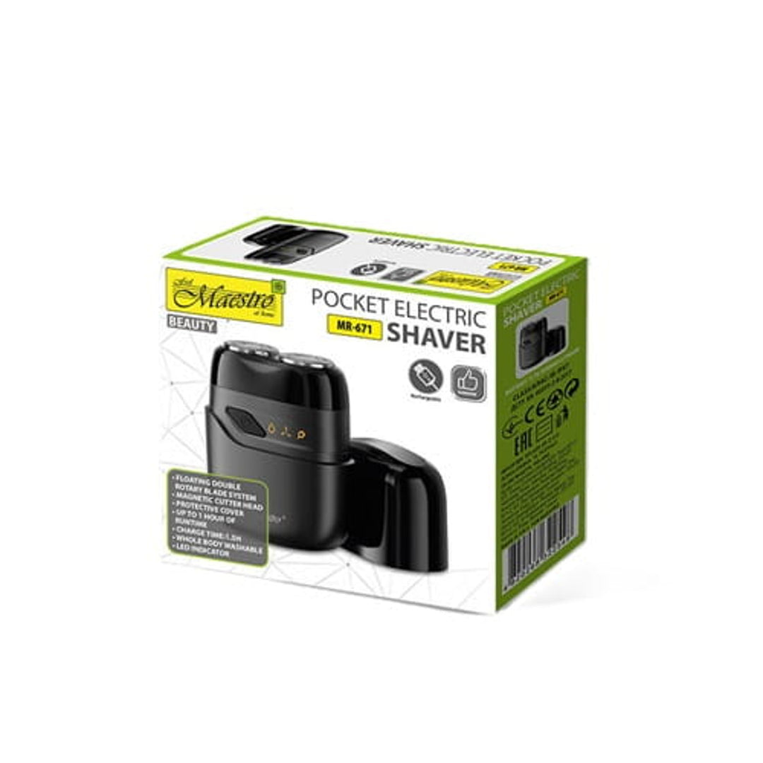 Rasoio elettrico Maestro, 2 testine, ricarica USB C, autonomia fino a 60 minuti, pulizia facile, MR-671