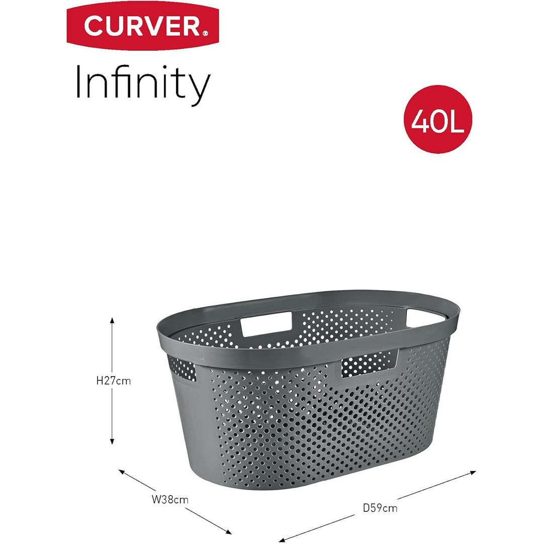 Curver Infinity Cestello per biancheria riciclata, capacità 40L, grigio scuro, 100% riciclato, 245675