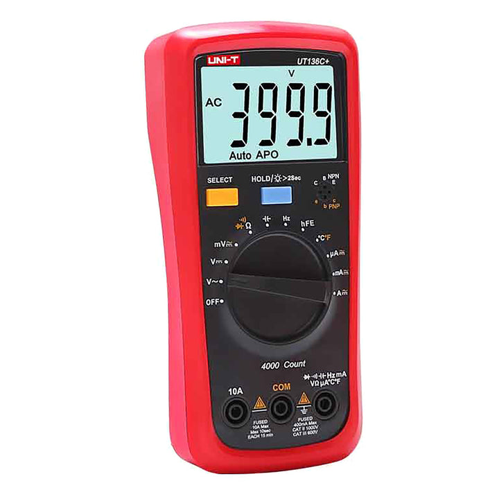 Multimetro digitale Uni-T, misura di tensione e corrente, puntali inclusi, sonda di temperatura, UT136C+
