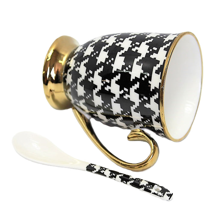 Tazza Pepite Manico d'oro Base Cucchiaio Porcellana Esclusiva, Regina Isabel