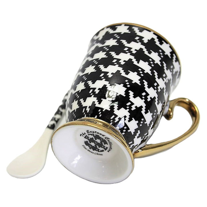 Tazza Pepite Manico d'oro Base Cucchiaio Porcellana Esclusiva, Regina Isabel