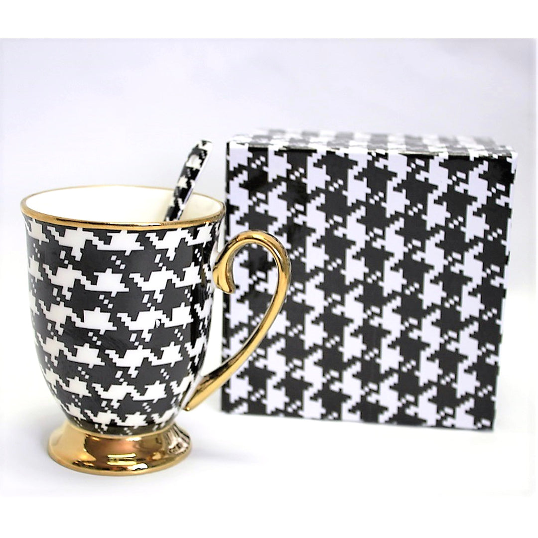 Tazza Pepite Manico d'oro Base Cucchiaio Porcellana Esclusiva, Regina Isabel