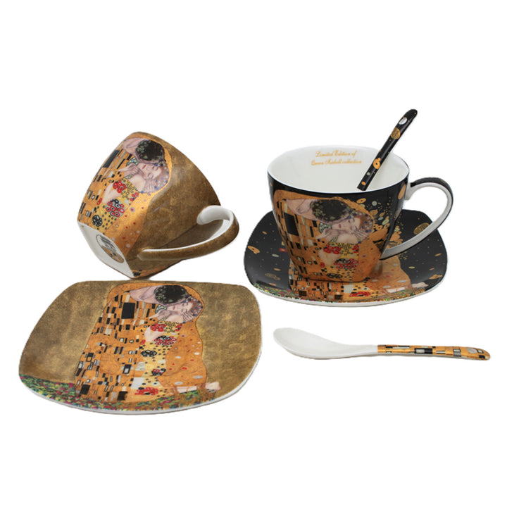 Set di 2 tazze in porcellana Queen Isabell, motivo Bacio di Klimt, cucchiaini, 250ml, W25KL60-2-19000
