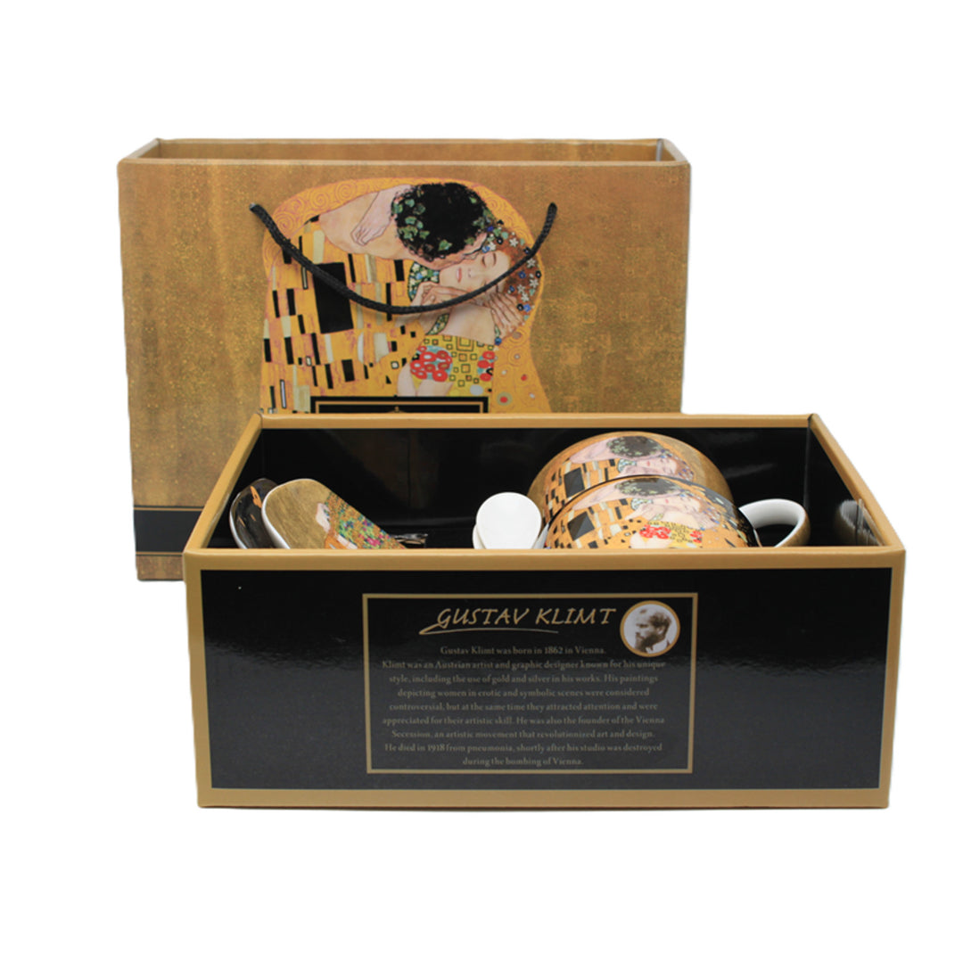 Set di 2 tazze in porcellana Queen Isabell, motivo Bacio di Klimt, cucchiaini, 250ml, W25KL60-2-19000